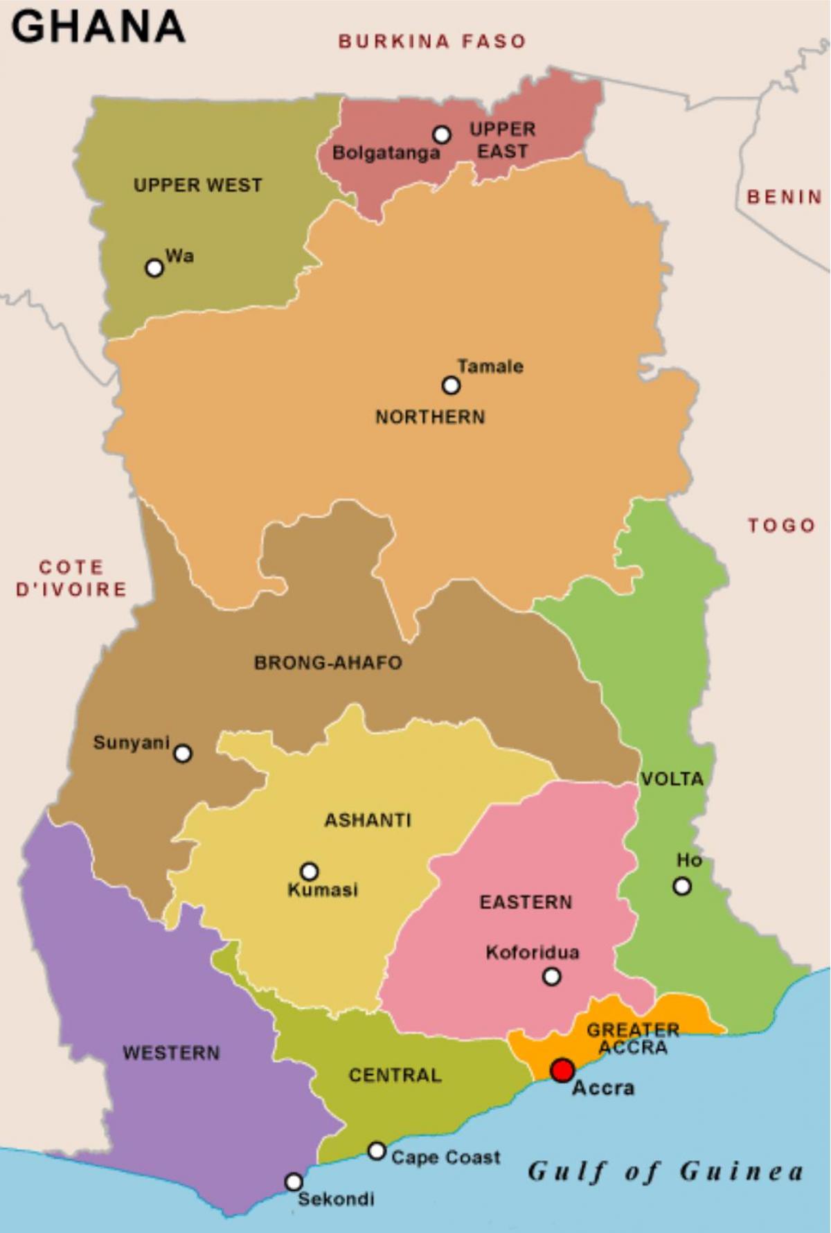 γκάνα χάρτη και περιφέρειες